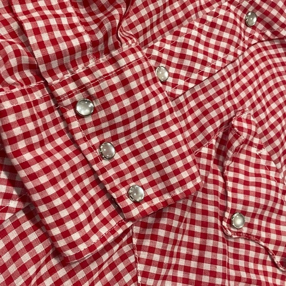 Vintage Red and White Western Pearl Snap Rockabilly Button Down Shirt - Picture 4 of 5